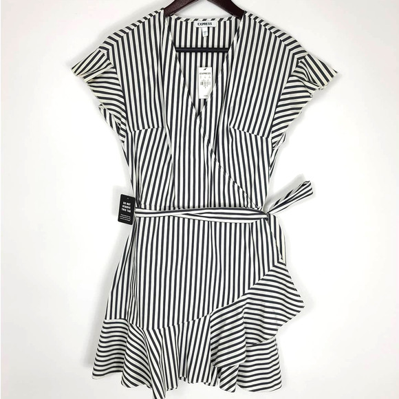 Express Dresses & Skirts - Express Surplice Tie Waist Ruffle Stripe Dress